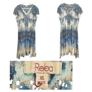 Reba Blue and Cream Flowing Dress Or Knit/Lace Cover